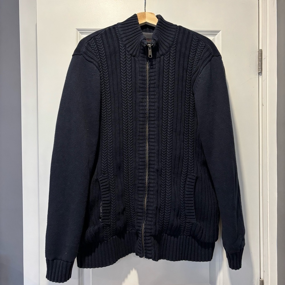 Emanuel Ungaro Sherpa Lined Men's  Full Zipped Sweater Jacket Navy Size XL